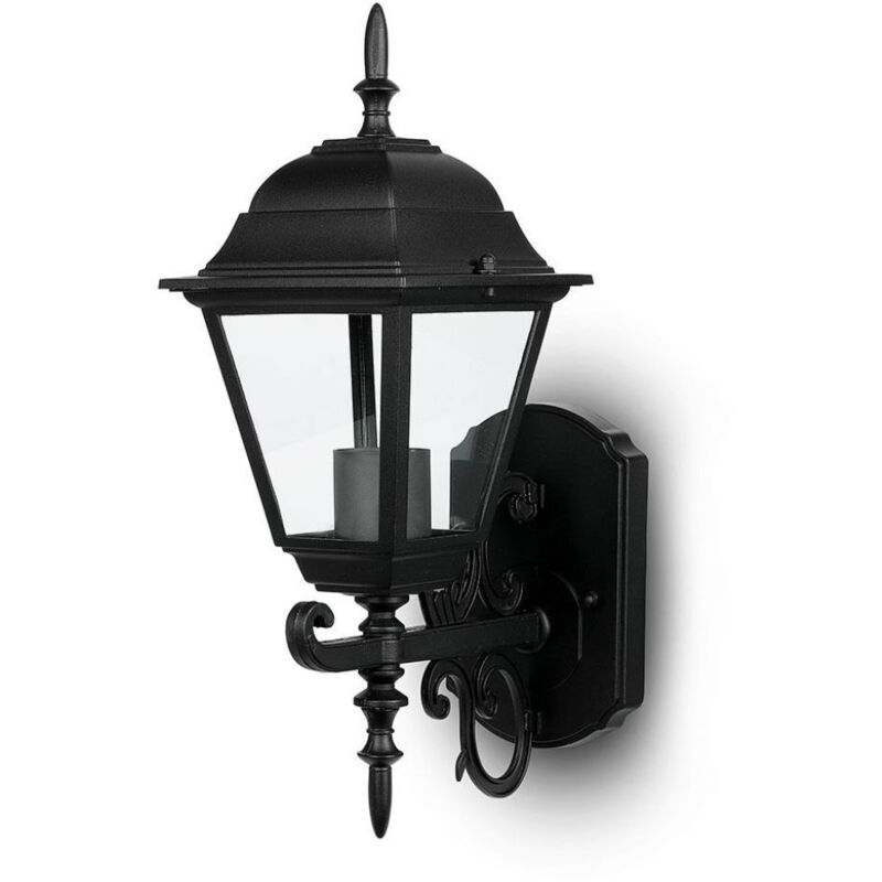 foto del prodotto vt-760 7519 lampada led da muro a lanterna piccola con portalampada e27 max 60w rivolta verso l'alto colore nero opaco ip44 - v-tac