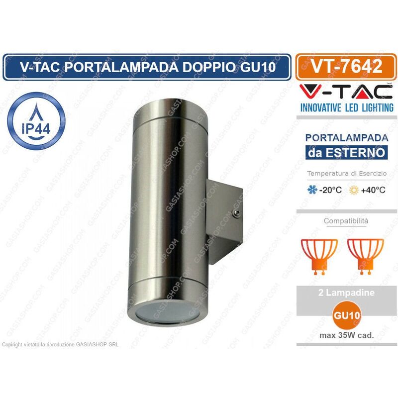 foto del prodotto vt 7642 portalampada doppio wall light da muro per 2 lampadine gu10 sku 7507 v tac