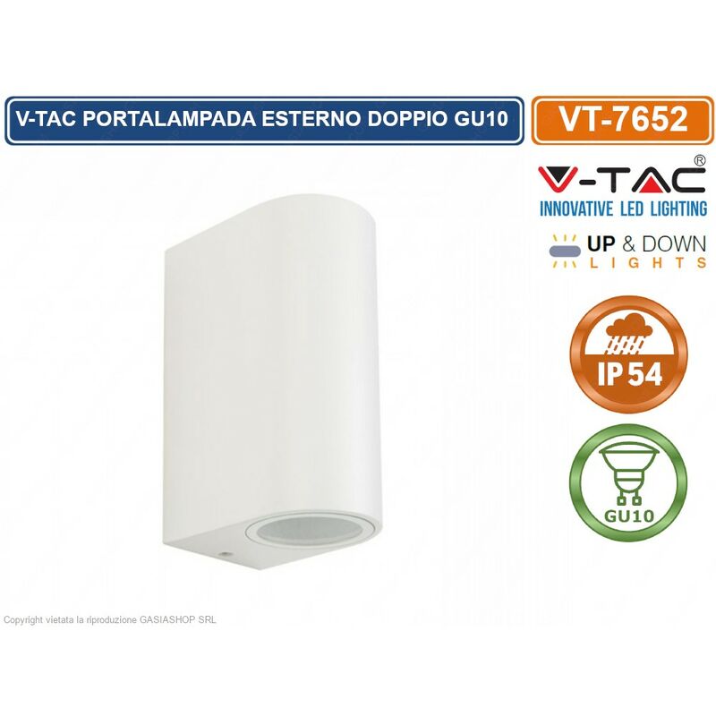 foto del prodotto vt 7652 portalampada doppio wall light da muro per 2 lampadine gu10 ip44 sku 7542 v tac