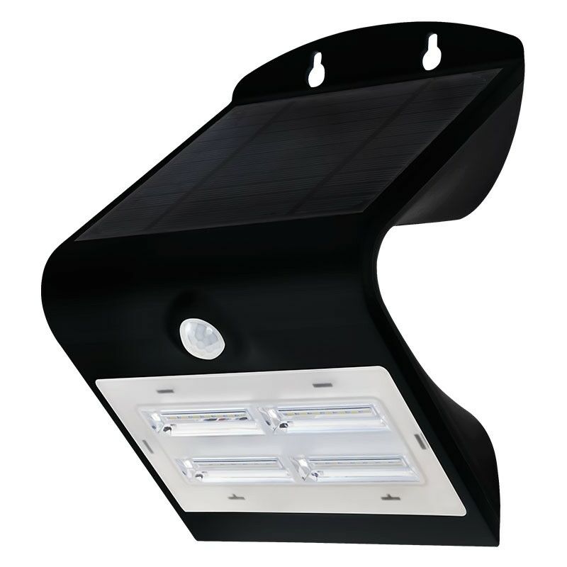 foto del prodotto vt 768 lampada da muro led 3w bianca o nera con pannello solare e sensore crepuscolare e movimento sku 7523 sku 7528 nero bianco caldo v tac
