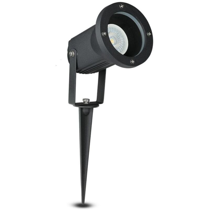 foto del prodotto vt 769 picchetto con portalampada gu10 da giardino orientabile in alluminio verniciato nero ip44 sku 7517 v tac