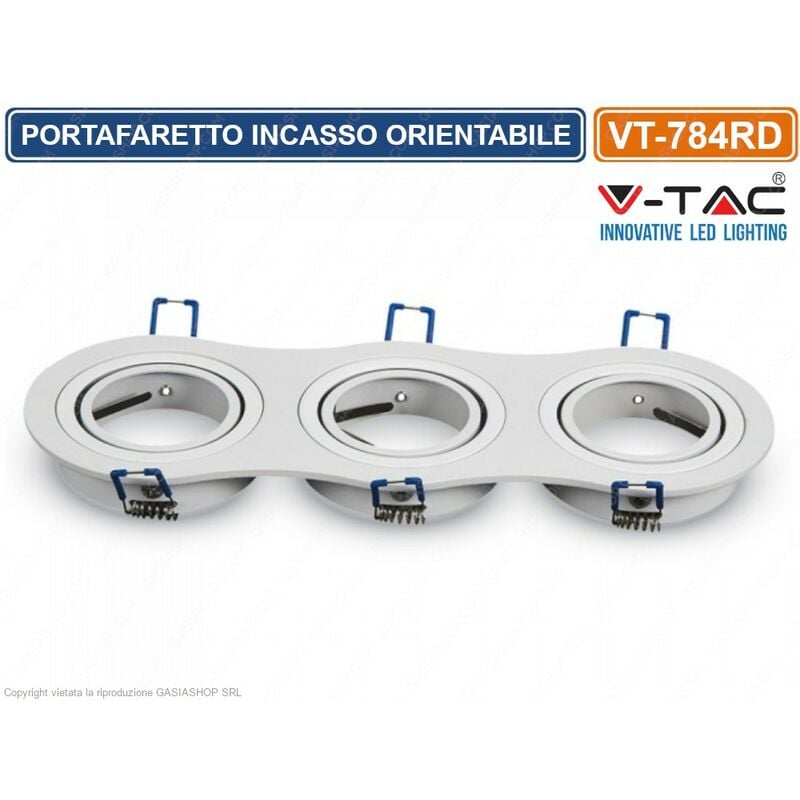 foto del prodotto vt 784rd portafaretto orientabile da incasso per 3 lampadine gu10 e gu5.3 sku 3603 v tac