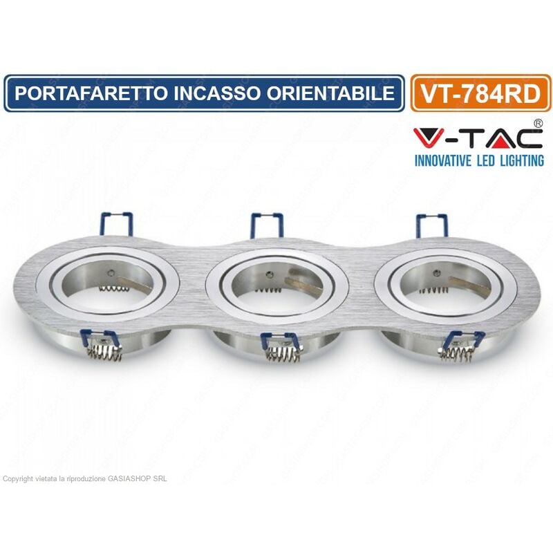 foto del prodotto vt 784rd portafaretto orientabile da incasso per 3 lampadine gu10 e gu5.3 sku 3604 v tac