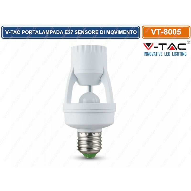 foto del prodotto vt 8005 portalampada adattatore con sensore di movimento per lampadine e27 sku 4982 v tac