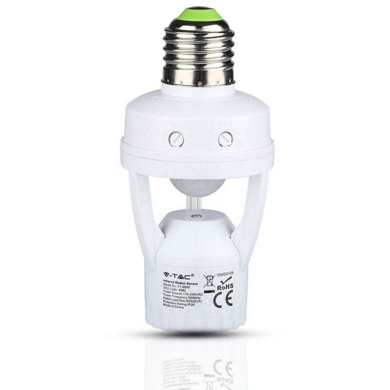 foto del prodotto vt 8005 portalampada e27 con sensore di movimento infrarossi 360 colore bianco max 60w ip20 4982 v tac