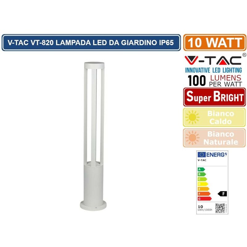 foto del prodotto vt 820 lampada led da giardino con fissaggio a terra 10w colore bianco ip65 sku 128325 128326 da esterno ip65 colore luce bianco naturale