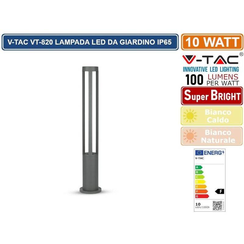 foto del prodotto vt 820 lampada led da giardino con fissaggio a terra 10w colore grigio ip65 sku 218328 218329 218330 da esterno ip65 colore luce bianco
