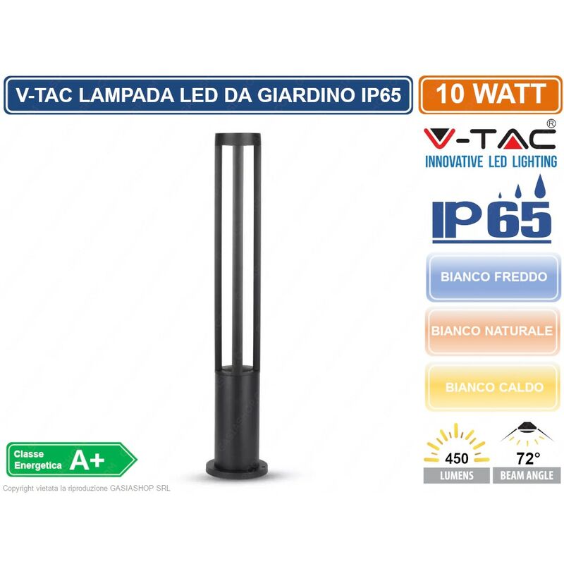 foto del prodotto vt 820 lampada led da giardino con fissaggio a terra 10w colore nero ip65 sku 8331 8332 8333 da esterno ip65 colore luce bianco freddo