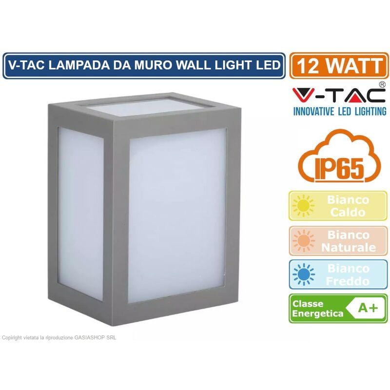 foto del prodotto vt 822 lampada led da muro 12w wall light colore grigio sku 8337 8338 8339 colore luce bianco caldo v tac