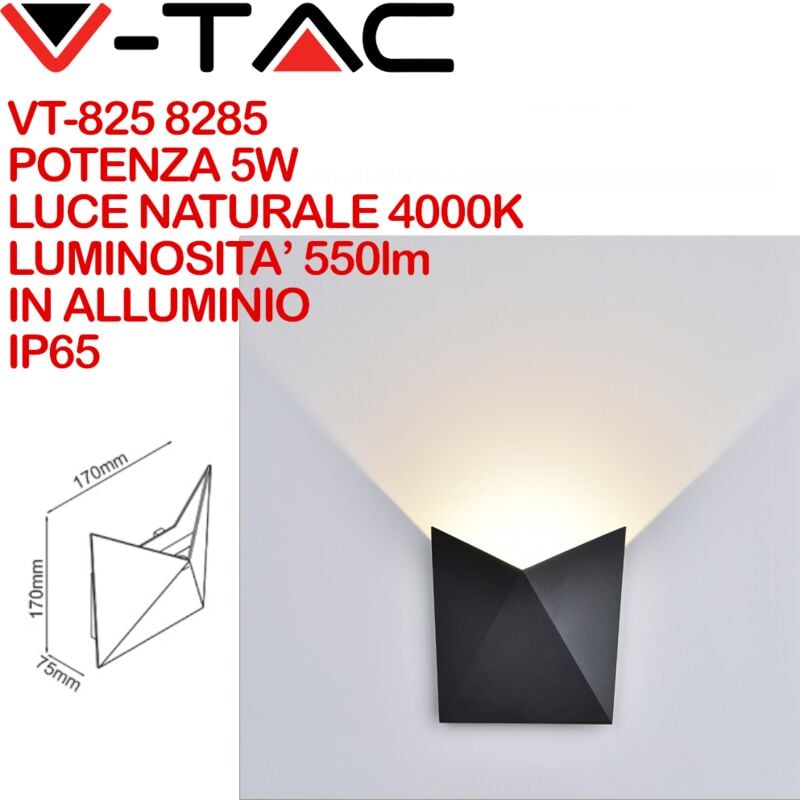 foto del prodotto vt 825 8285 lampada led da muro a tasca 5w colore grigio 4000k ip65 v tac
