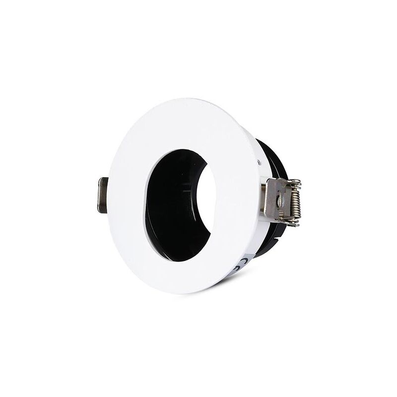 foto del prodotto vt 874 portafaretto incasso rotondo orientabile bianco con interno nero foro ovale per lampade gu10 gu5.3 sku 3161 v tac