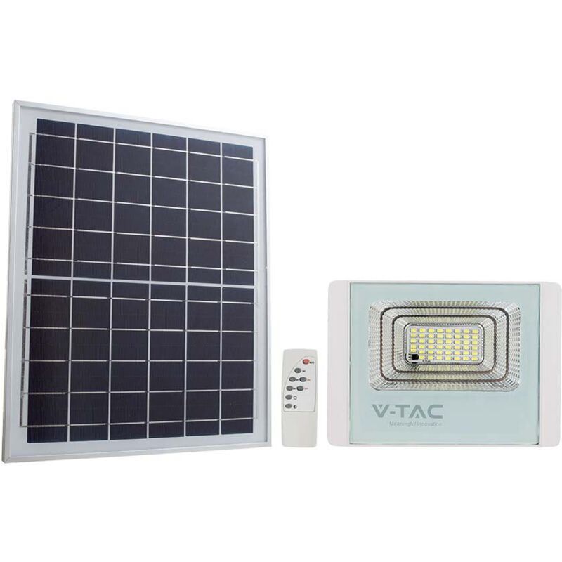 foto del prodotto vtac - v-tac faro led con telecomando e pannello solare 50w batteria lfp colore bianco 6000k ip65