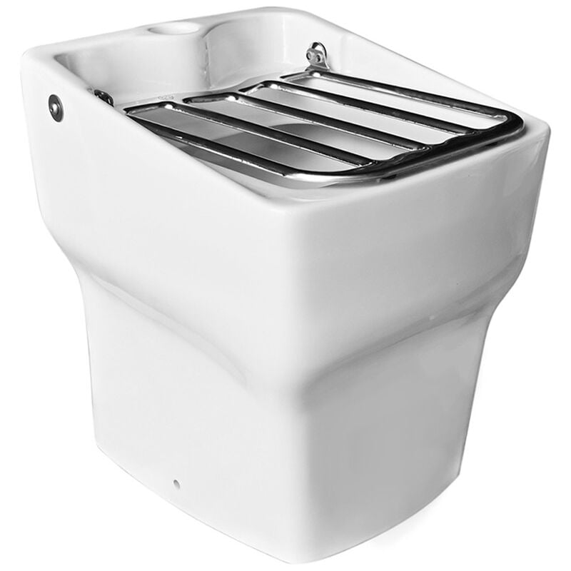 foto del prodotto vuotatoio in ceramica bianco lucido con griglia e scarico universale