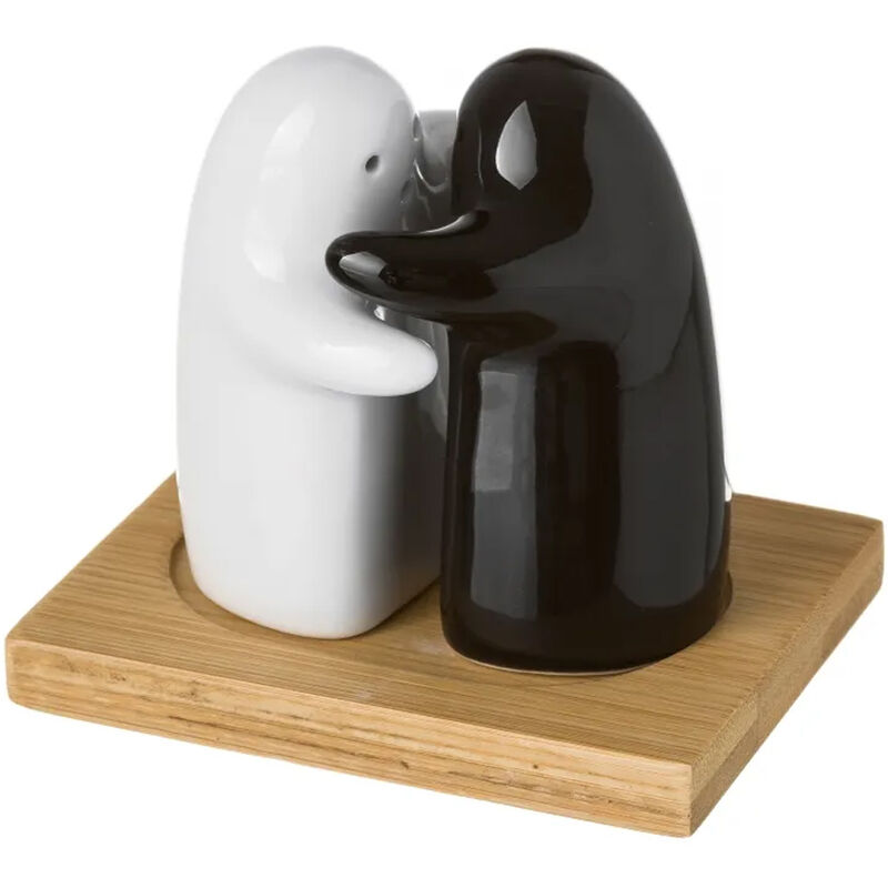 foto del prodotto wadiga set 2 pezzi sale e pepr abbracci forma fantasmi in ceramica con vassoio legno