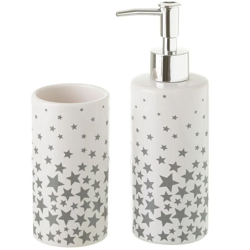 foto del prodotto wadiga set accessori bagno 2pz ceramica dispenser sapone porta bicchieri stelle grigio