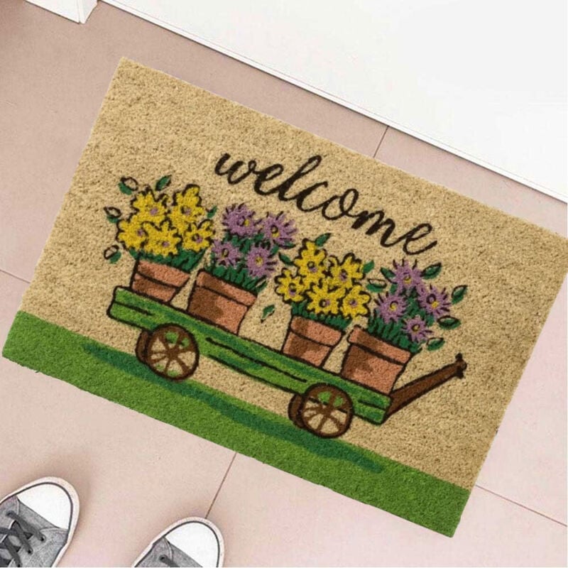 foto del prodotto wadiga zerbino tappeto per ingresso floreale fiori di benvenuto 40 x 60 cm multicolore