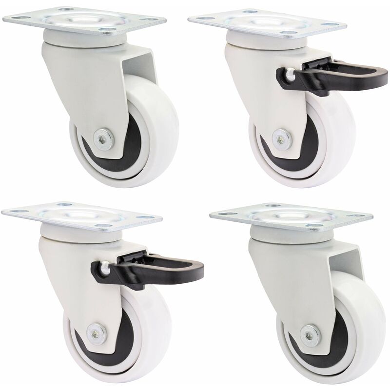 foto del prodotto wagner design yourself 02225104 girevoli trasporto ruote per mobili senza 2 con freno, piastra a vite, set di 4 bianco, 50 mm