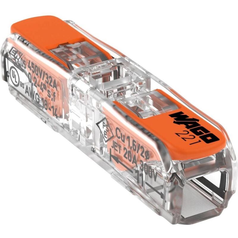 foto del prodotto wago 221 2411 morsetto flessibile 0.14 4 mm rigido 0.2 4 mm numero poli num 1 60 pz. trasparente, arancione