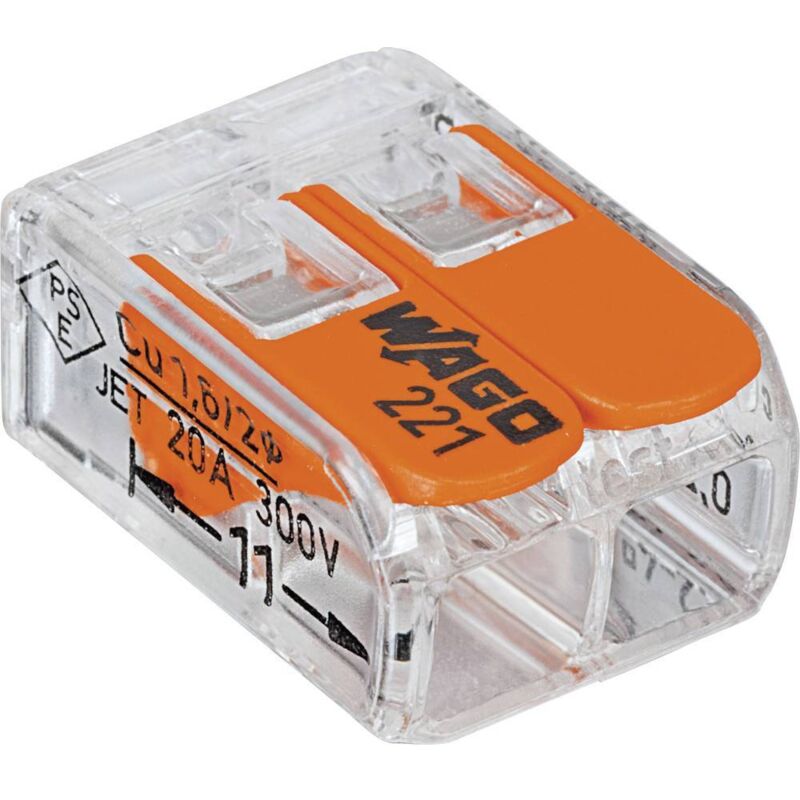 foto del prodotto wago 221 412 100 221 morsetto flessibile 0.14 4 mm rigido 0.2 4 mm numero poli num 2 100 pz. trasparente, aranci