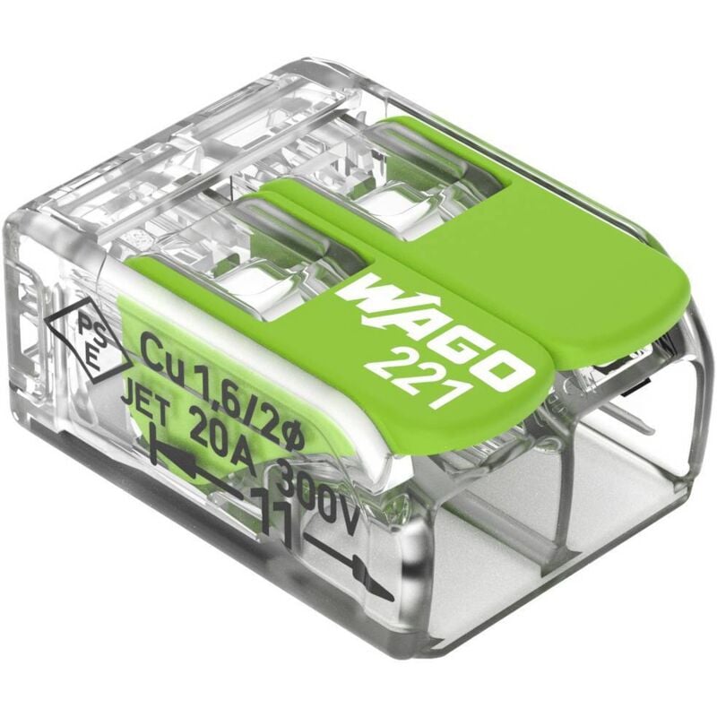 foto del prodotto wago 221 422 221 morsetto flessibile 0.14 4 mm rigido 0.2 4 mm numero poli num 2 100 pz. trasparente, verde