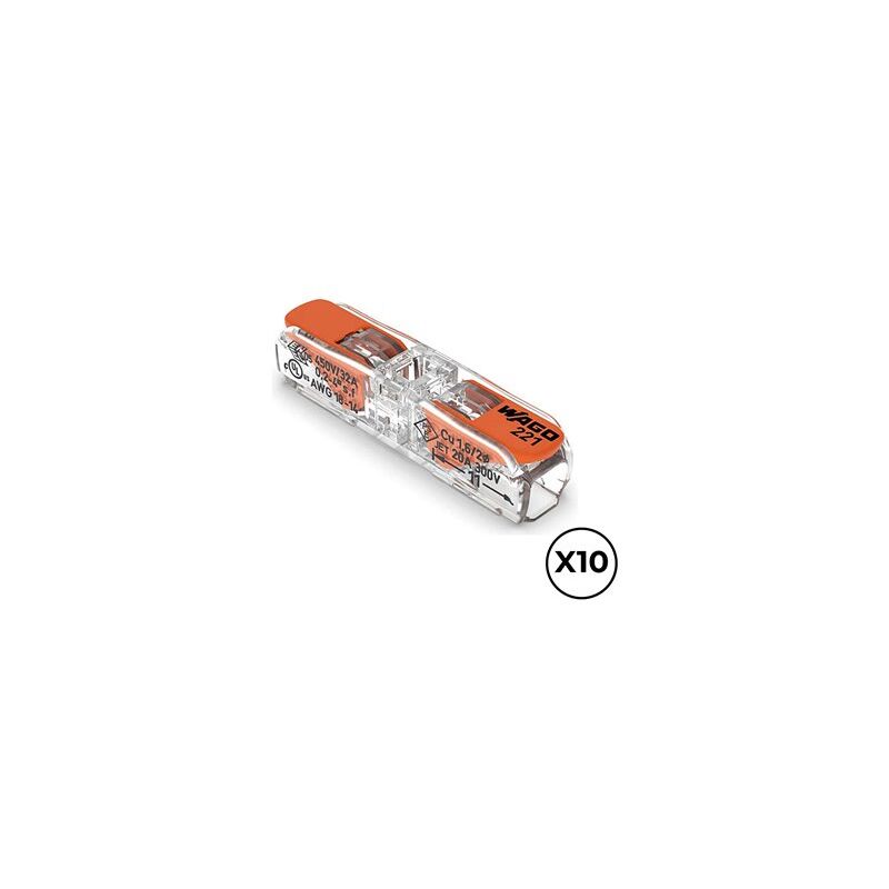 foto del prodotto wago confezione da 10 connettori rapidi a 2 vie con leva da 6mm massimo 450v 32a per conduttori in rame