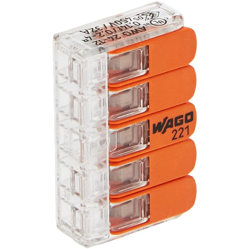foto del prodotto wago kopp 33346428 morsetto a innesto 5 vie con leva per cavi flessibili riaperti 5x0, 14 4 mm, 5x0.2 4 mm, 5xawg24 12cu, contenuto 25 pezzi