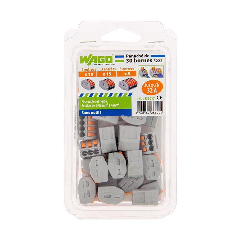 foto del prodotto wago panach di 30 bornes di connessione automatica 2, 3 e 5 ingressi blibox s222