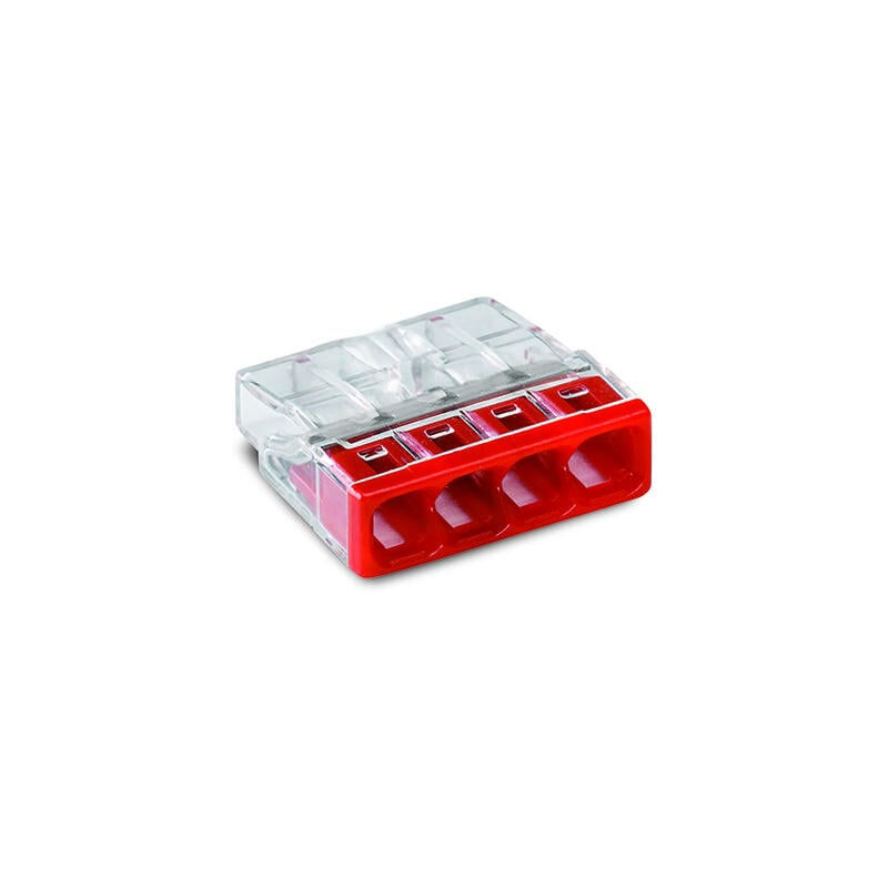 foto del prodotto wago terminale a leva per tutti i tipi di conduttori 4 x 0,5 a 2,5 mm trasparente rosso 100 pezzi 2273 204