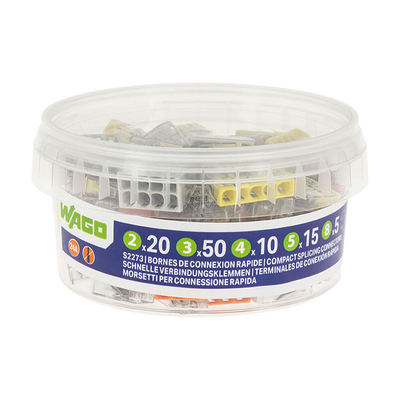 foto del prodotto wago vaso da 100 morsetti di connessione automatica s2273 con 2, 3, 4, 5 e 8 ingressi