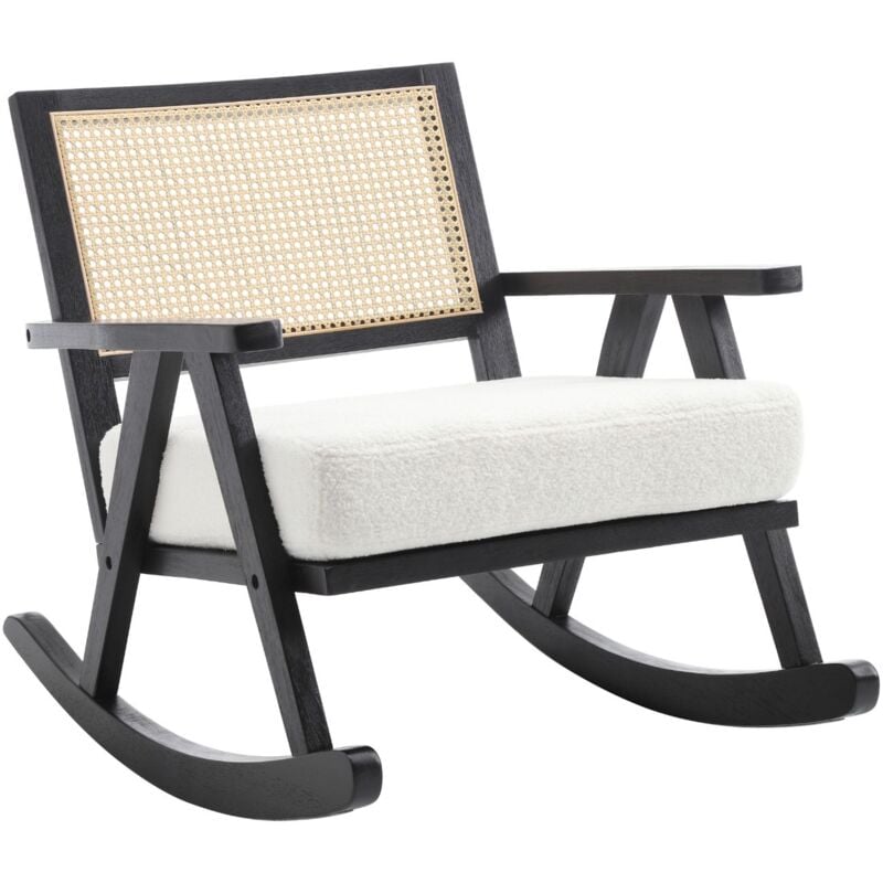foto del prodotto wahson office chairs sedia a dondolo moderna in rattan poltrona a dondolo imbottita in lino poltroncina in legno massiccio per soggiorno, nero