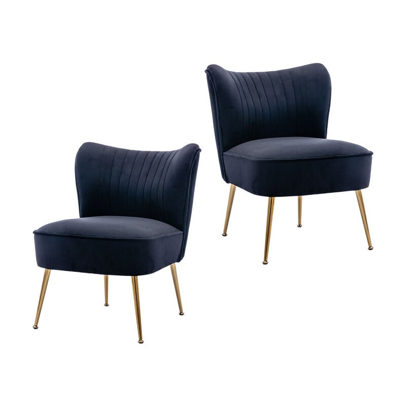 foto del prodotto wahson office chairs set di 2 poltrona imbottita moderna sedia da salotto in velluto poltroncina con gambe in metallo dorato per soggiorno, nero