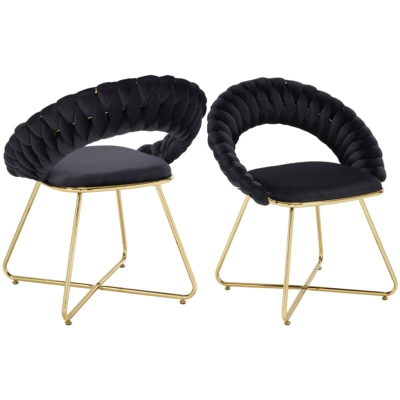 foto del prodotto wahson office chairs set di 2 poltrone imbottita in velluto poltrona salotto moderna con gambe in metallo oro sedia da salotto poltrocina, nero,