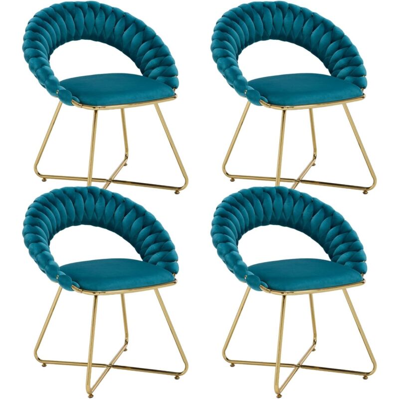 foto del prodotto wahson office chairs set di 4 poltrone imbottita in velluto poltrona salotto moderna con gambe in metallo oro sedia da salotto poltrocina, blu,