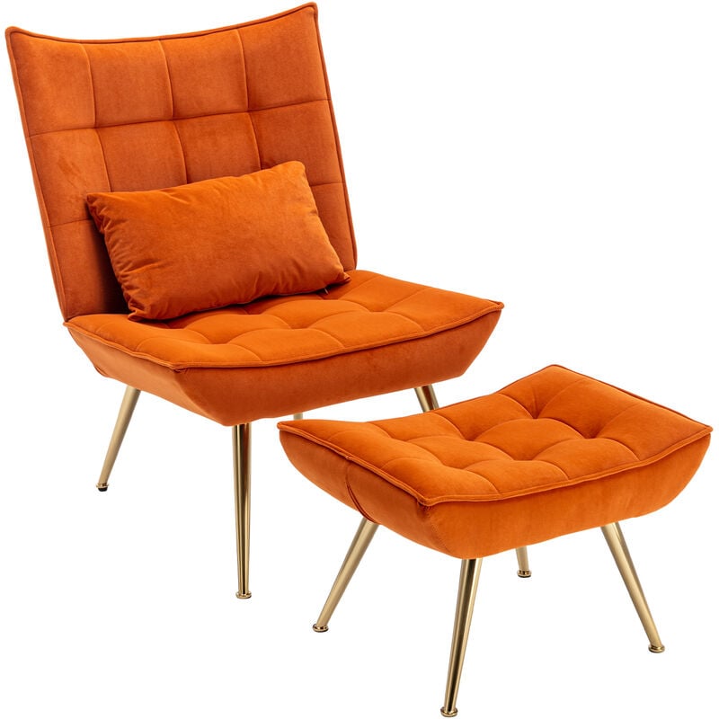 foto del prodotto wahson office chairs set poltrona imbottita con pouf poggiapiedi poltroncina in velluto per soggiorno, arancia