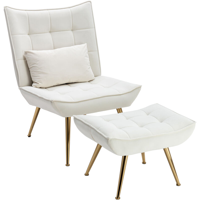 foto del prodotto wahson office chairs set poltrona imbottita con pouf poggiapiedi poltroncina in velluto per soggiorno, beige