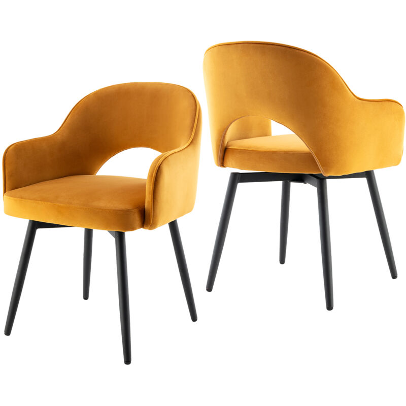 foto del prodotto wahson office chairs wahson sedie set di 2 sedie da pranzo sedie da cucina girevole con gambe in metallo per sala da pranzo, velluto, giallo