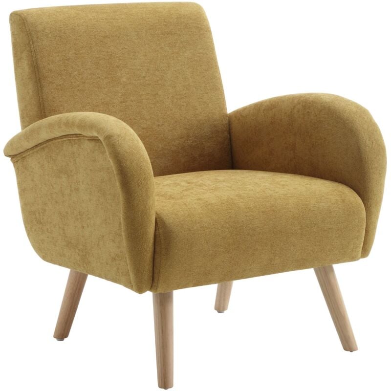foto del prodotto wahson poltrone relax, poltrona imbottita in tessuto poltroncina moderna con gambe in legno sedia da salotto per soggiorno camera da letto, giallo