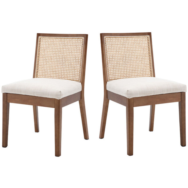 foto del prodotto wahson set di 2 sedie da pranzo in tessuto di lino sedie da cucina retr in rattan sedie con gambe in legno per soggiorno, beige