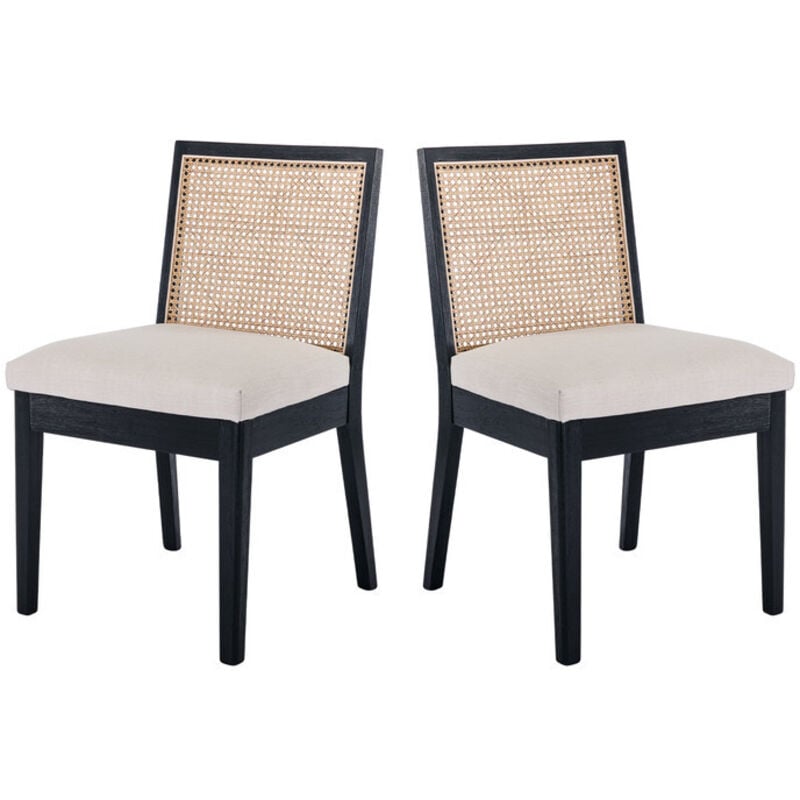 foto del prodotto wahson set di 2 sedie da pranzo in tessuto di lino sedie da cucina retr in rattan sedie con gambe in legno per soggiorno, nero