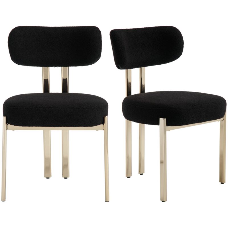 foto del prodotto wahson set di 2 sedie, set di 2 sedie da pranzo in pelliccia sedie da cucina moderne gambe in metallo sedie da salotto per sala da pranzo, nero