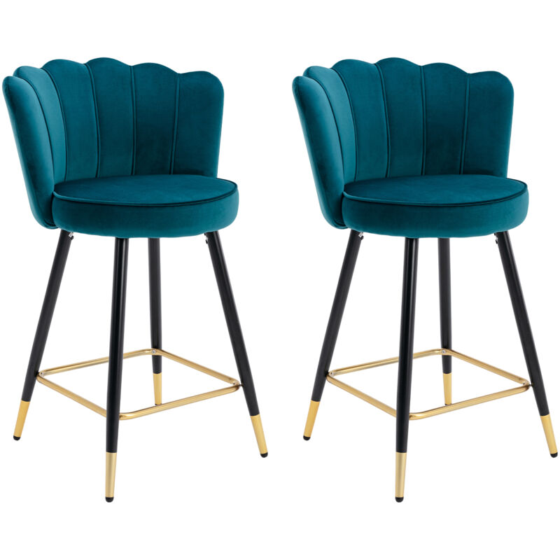 foto del prodotto wahson set di 2 sgabelli da bar in velluto sgabelli cucina moderni sedia da bar con schienale, blu