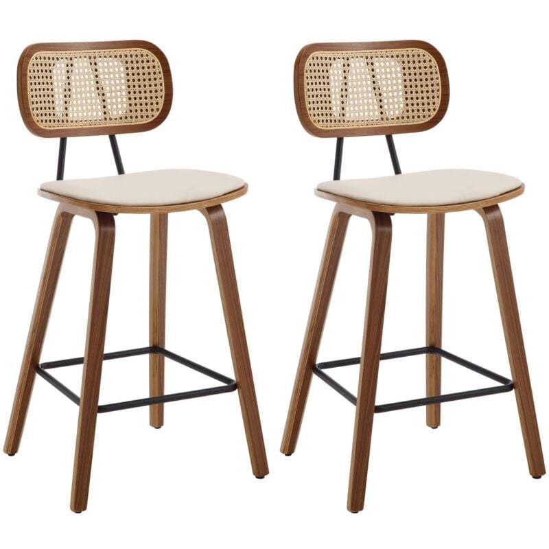 foto del prodotto wahson sgabelli bar, set di 2 sgabelli da bar sgabelli cucina con schienale in rattan sedia da bar sgabelli alti gambe in legno per cucina bancone,