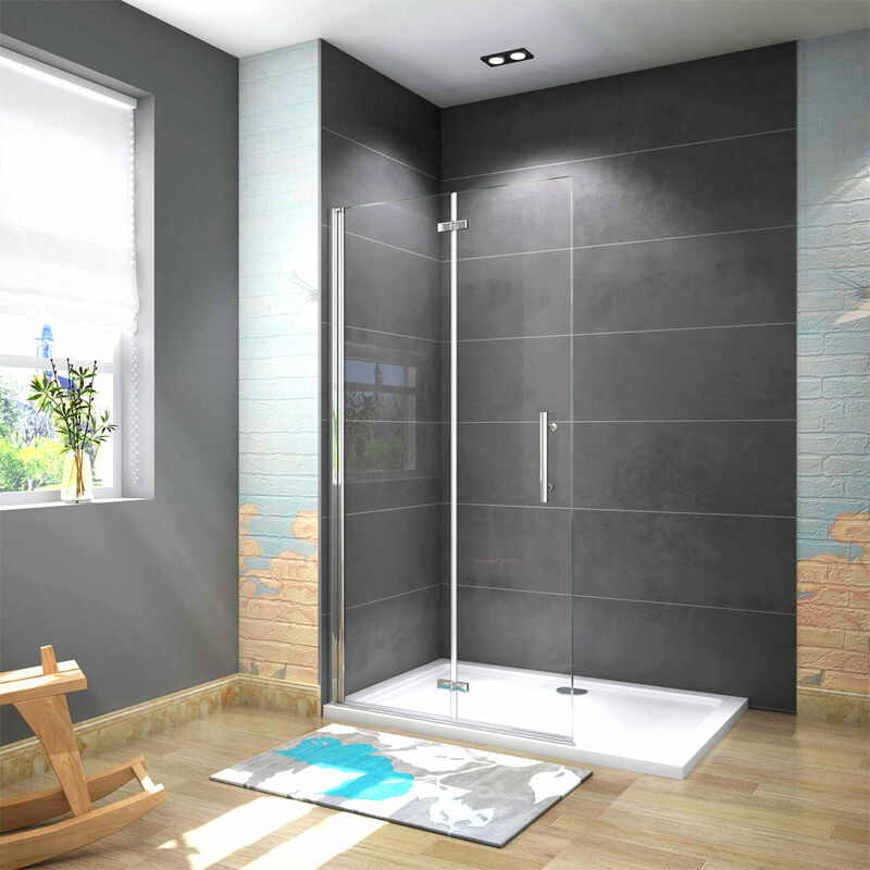 foto del prodotto walk in parete doccia movibile 2 pannelli pieghevoli a libro 85x195 cm in vetro 6 mm trasparente temperato anticalcare telaio cromato lucido