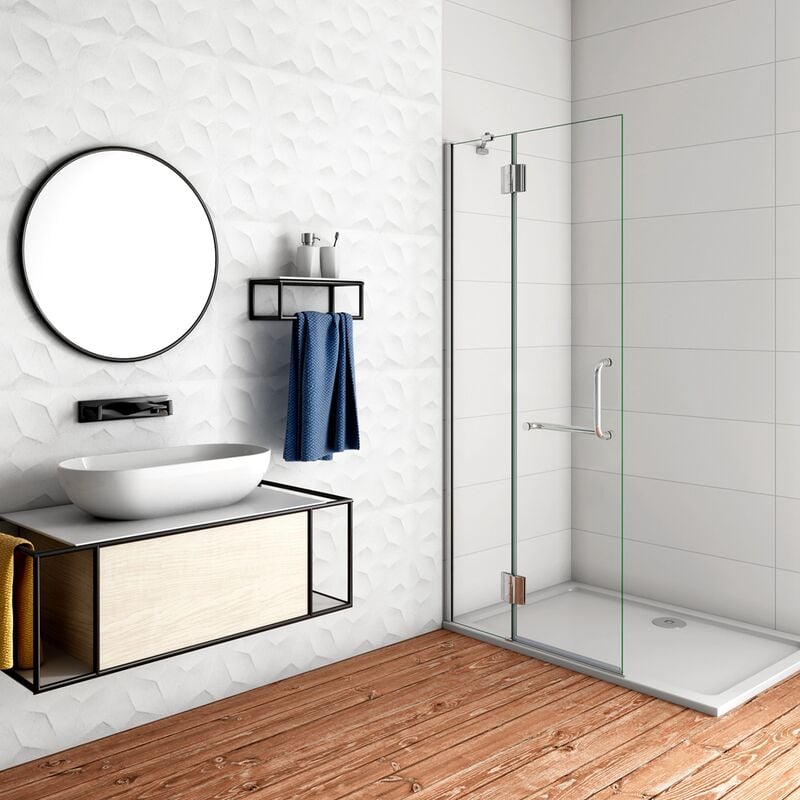 foto del prodotto walk in parete doccia paretina fissa con porta movibile 116x190 cm in vetro 8 mm trasparente anticalcare con barra stabilizzatrice cromato lucido