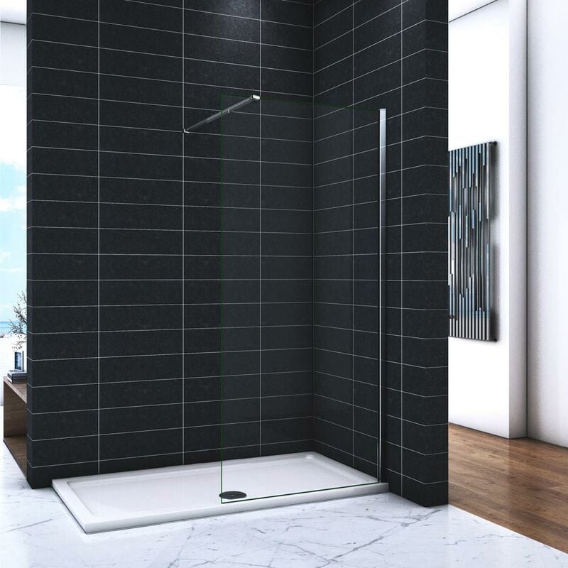 foto del prodotto walk in parete fissa vetro 8mm temperato trasparente anticalcare 50x200cm barra stabilizzatrice tagliabile da 140cm e telaio finitura cromato lucido