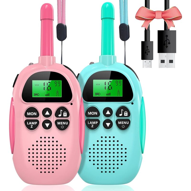 foto del prodotto walkie talkie ricaricabile a lungo raggio, giochi da esterno per bambini, 22 canali, con schermo lcd retroilluminato, funzione vox, torcia, regalo