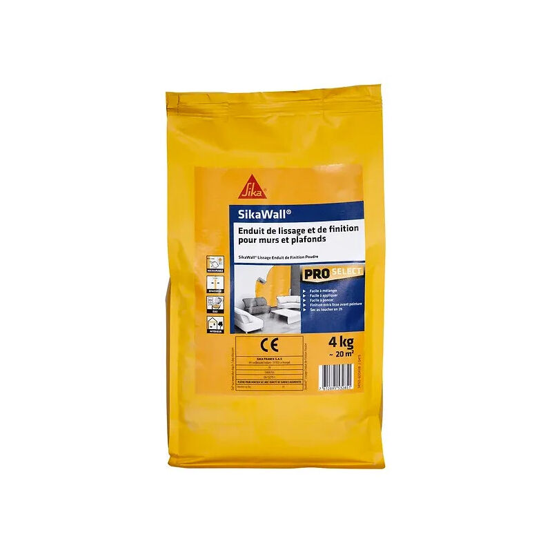 foto del prodotto wall intonaco di lisciatura e finitura bianco, sacco da 4 kg. sika