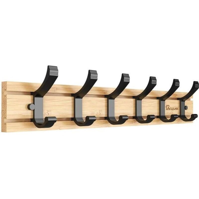 foto del prodotto wall mounted coat rack 6 active hooks bamboo hat rack