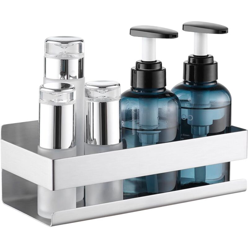 foto del prodotto wall mounted shower shelf bathroom shelf sus304 stainless steel basket support 23cm brushed,