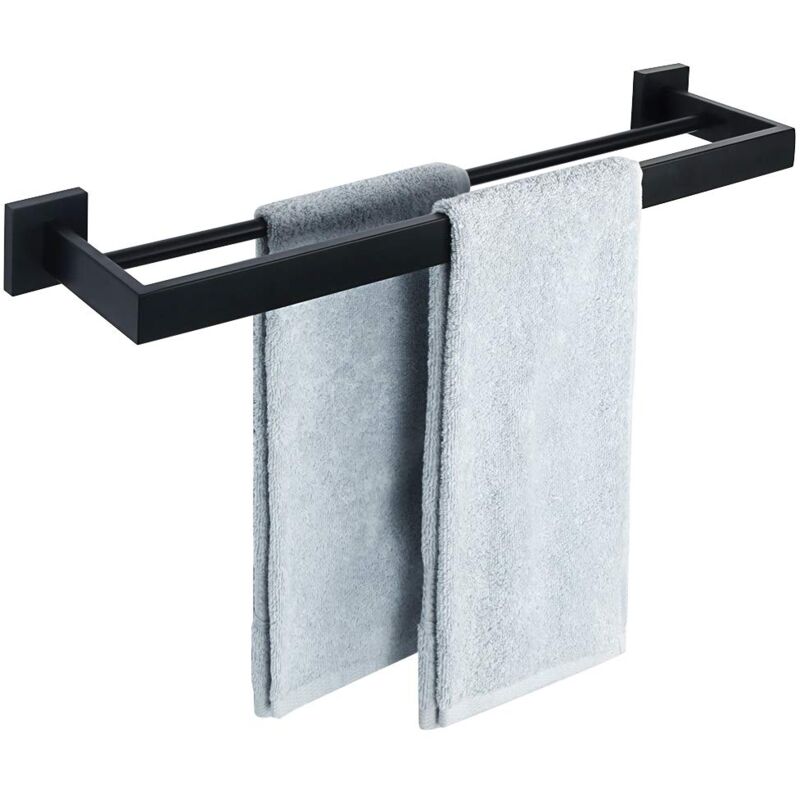 foto del prodotto wall mounted towel rack double 2 bar towel rack bathroom shelf, matte black finish stainless steel